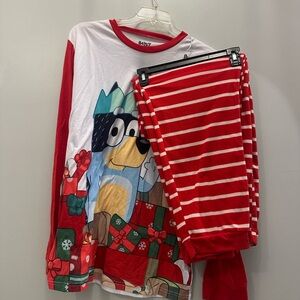 EUC Bluey “Bandit” Men’s Red and White Striped Pajamas. Men’s Large
